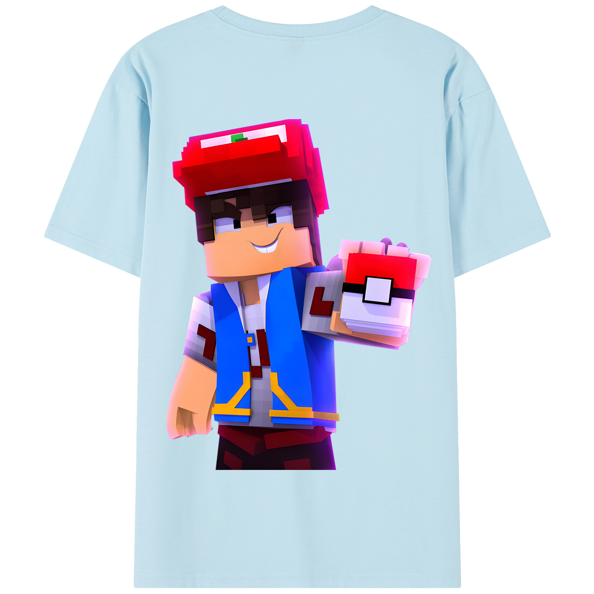 （画像用） マインクラフト ブロックの世界 Minecraft MC Block world 綿100％半袖Tシャツ（背面プリント）